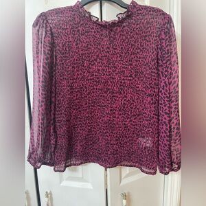 Express Womens Large Purple Cheetah Leopard Sheer Smock Long Sleeve Blouse